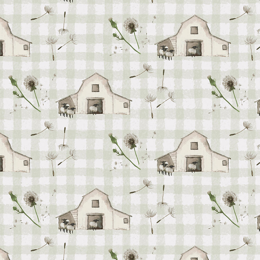 A Beautiful Day Tiny Barns on Check Ground Beige