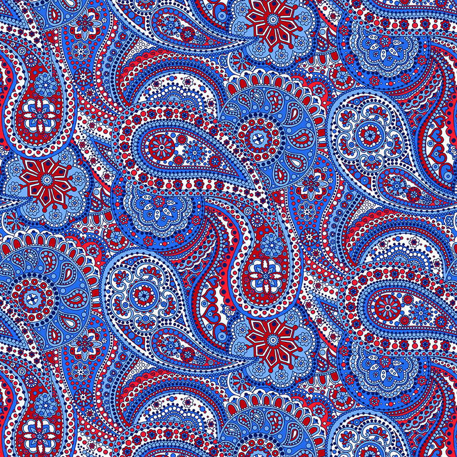 108" Wide Quilt Backing Paisley Paradise Blue/Red