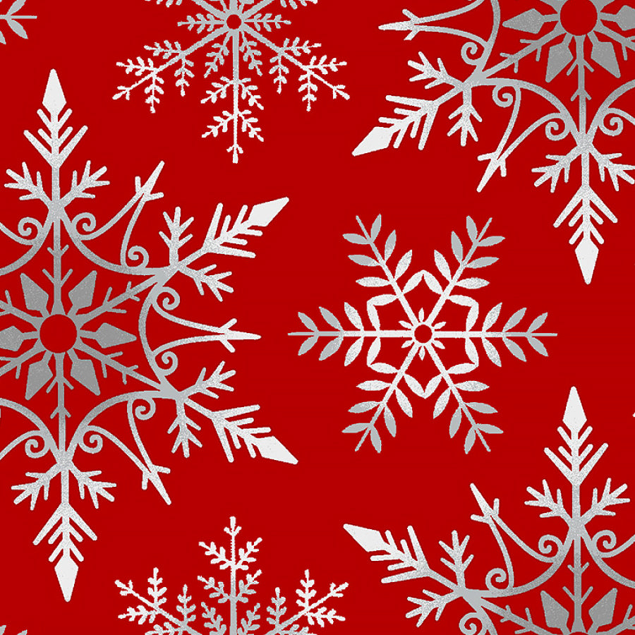 108" Wide Quilt Backing Crystal Frost Snowflakes Red/Gray