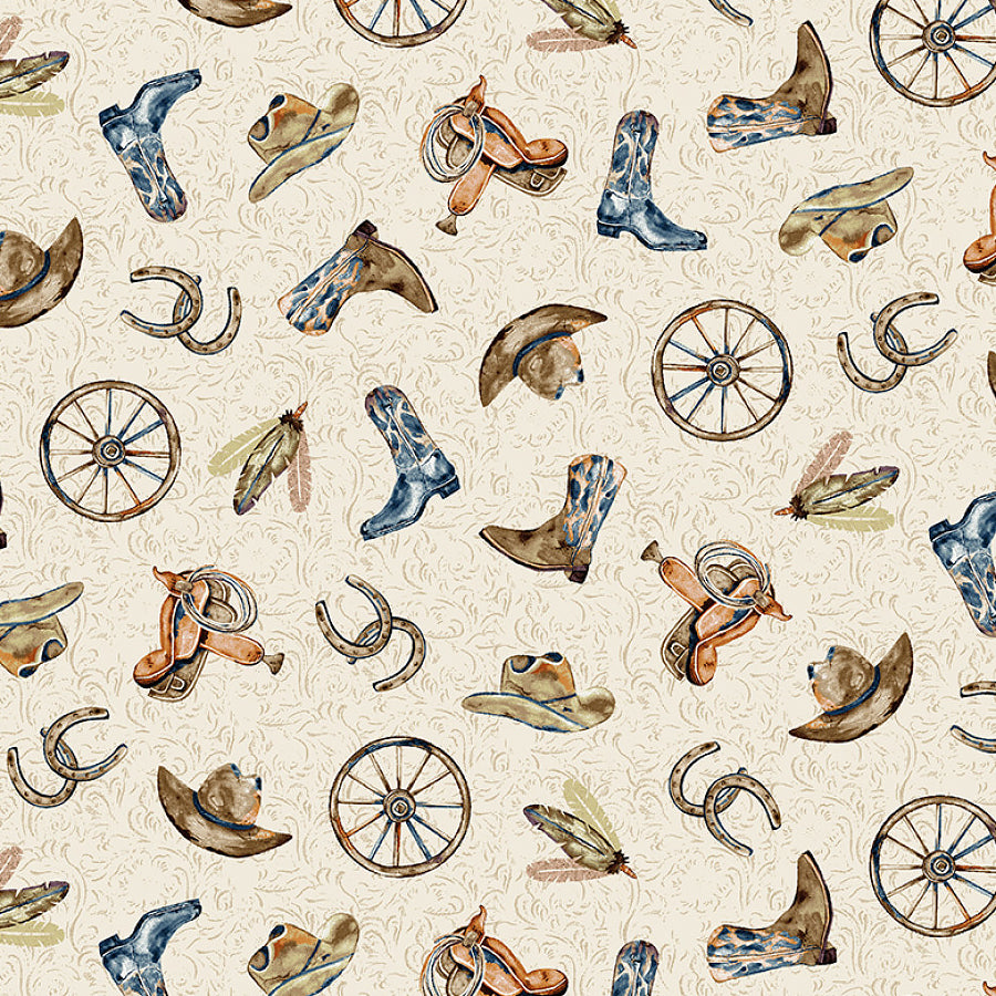 Henry Glass Western View Western Motifs Beige 1 Yard Cut