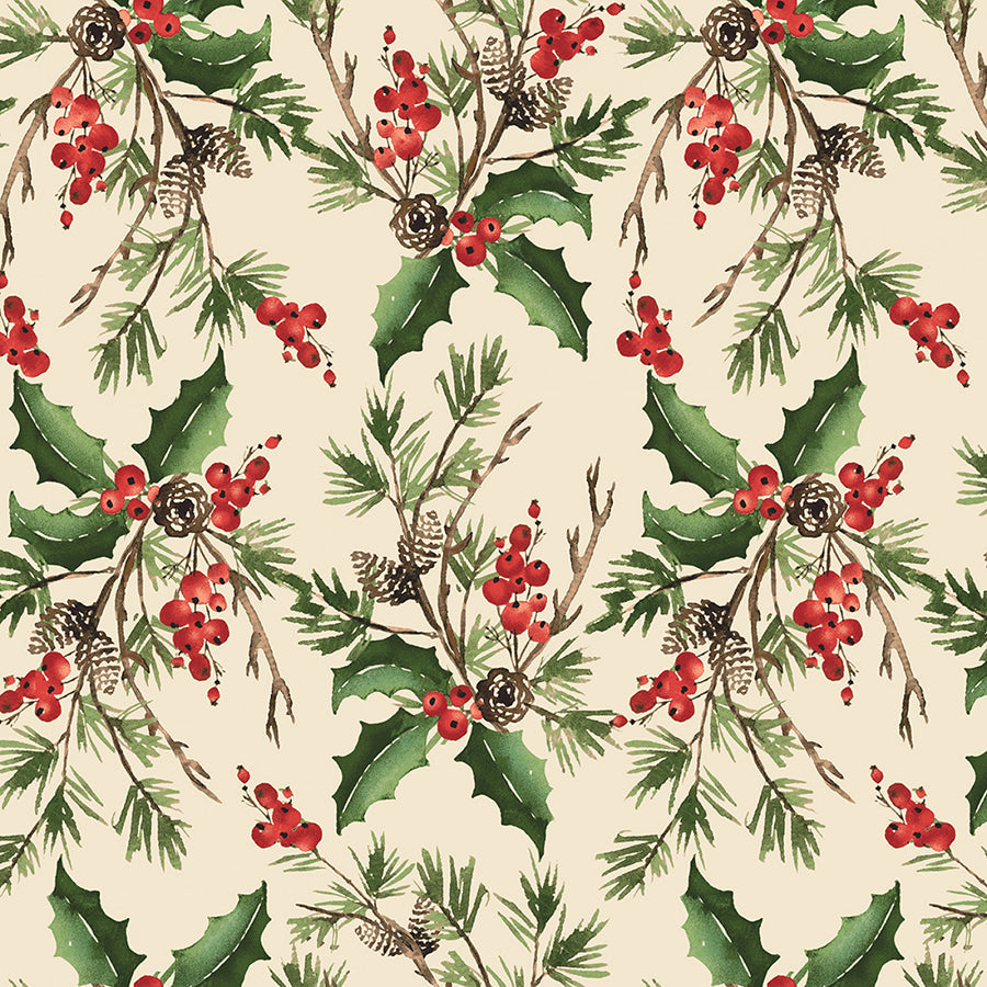 108" Wide Quilt Backing Berry Chic Holly Bouquet Cream