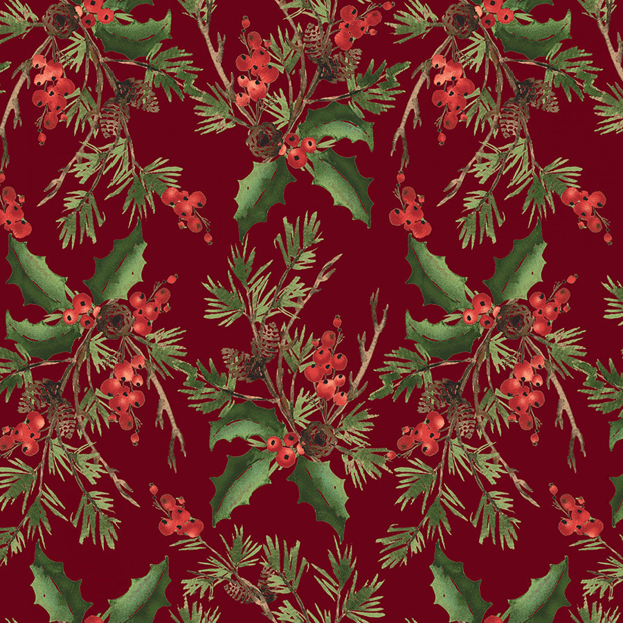 108" Wide Quilt Backing Berry Chic Holly Bouquet Red