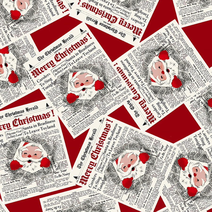 Santa's Coming To Town Newsprints Red