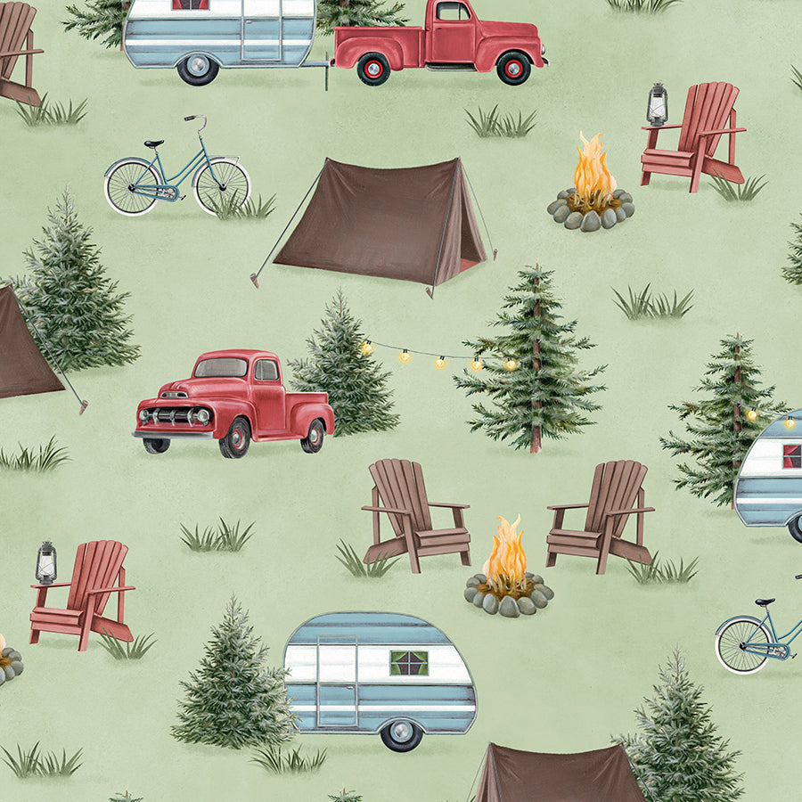 Evergreen Escape Camping Scenic All Over Sage
