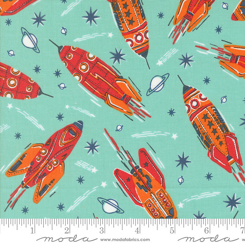 321 Blast Off Vintage Rockets Blue Nebula