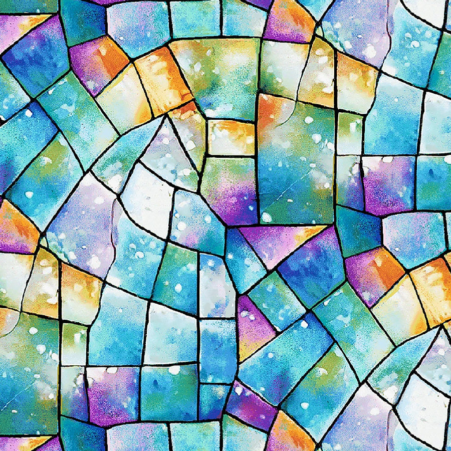 108" Wide Quilt Backing Kaleidoscope Stained Glass Blue/Multi