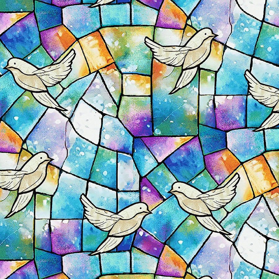 Faith in Full Color Doves on Stained Glass Turquoise/Multi