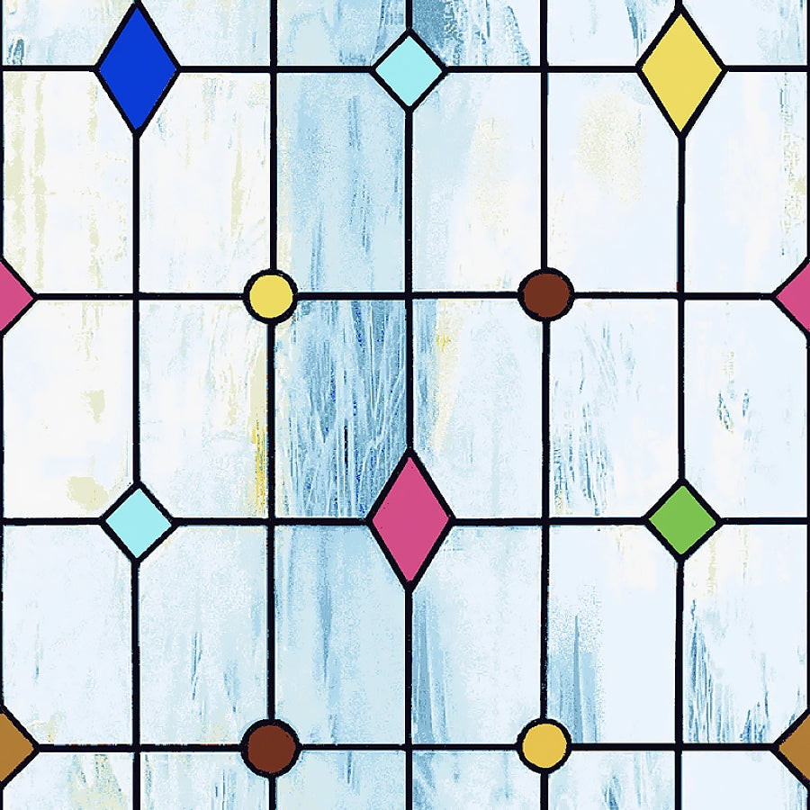 Faith in Full Color Geometric Stained Glass Light Blue/Multi