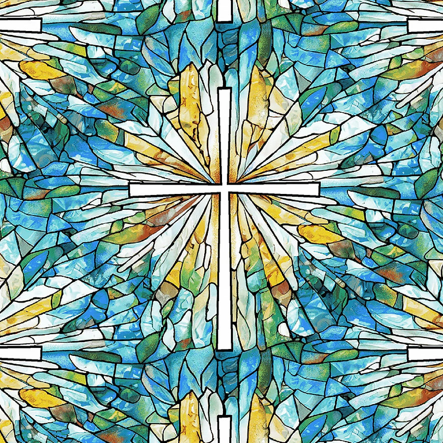 Faith in Full Color Stained Glass Cross Turquoise/Multi