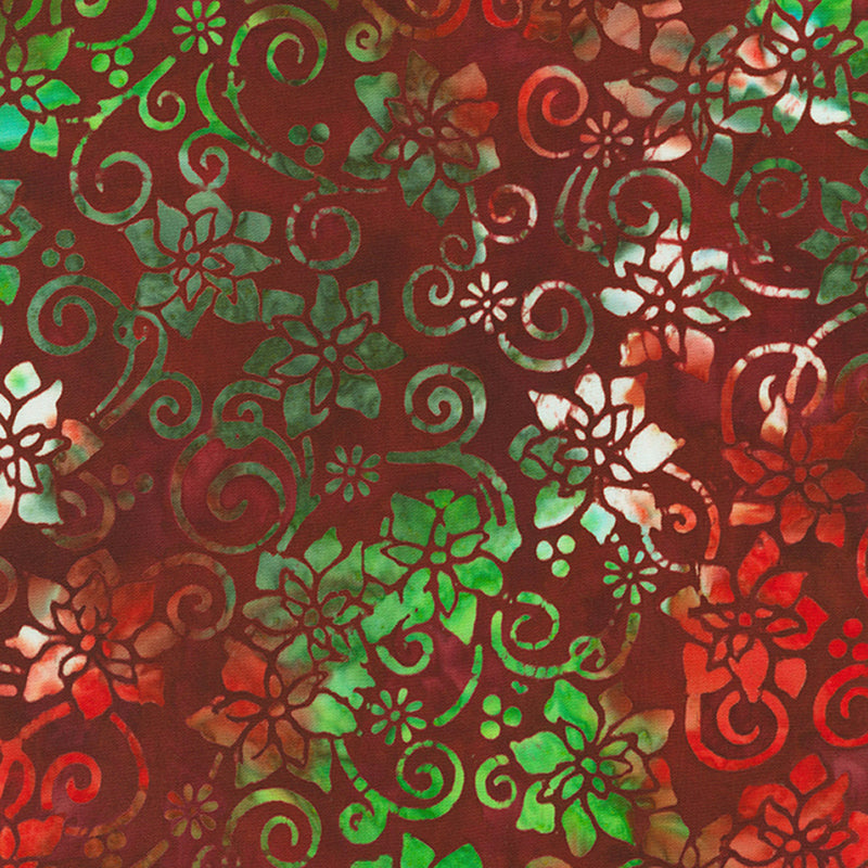 Colors of Christmas Batiks Floral Swirl Garnet
