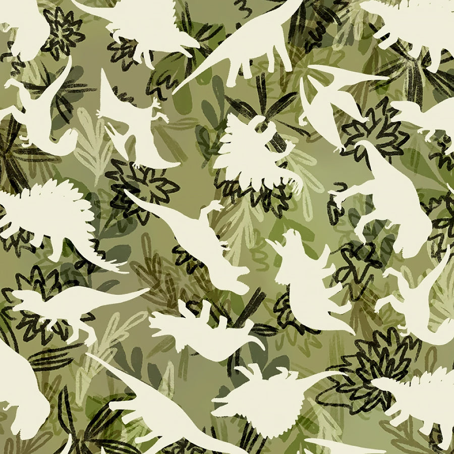 Dinosaur Trails Specimen Silhouettes Green