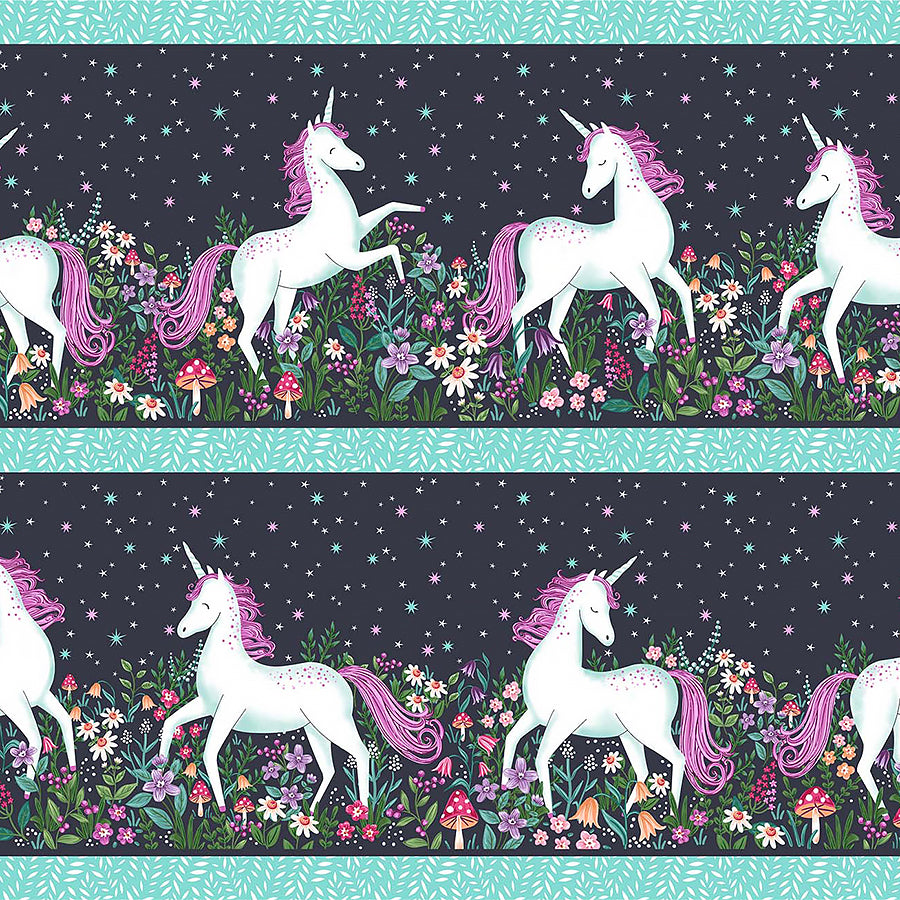 Unicorn Dreams Border Stripe Charcoal