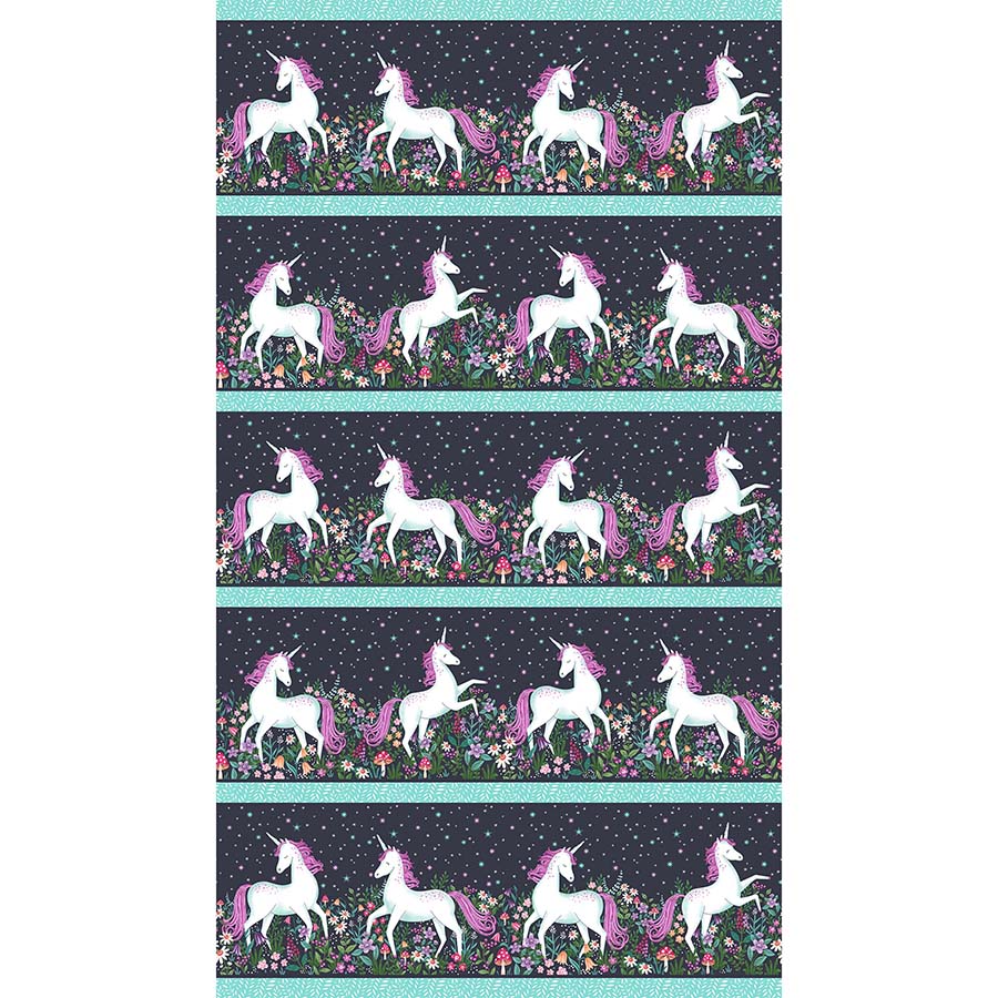 Unicorn Dreams Border Stripe Charcoal