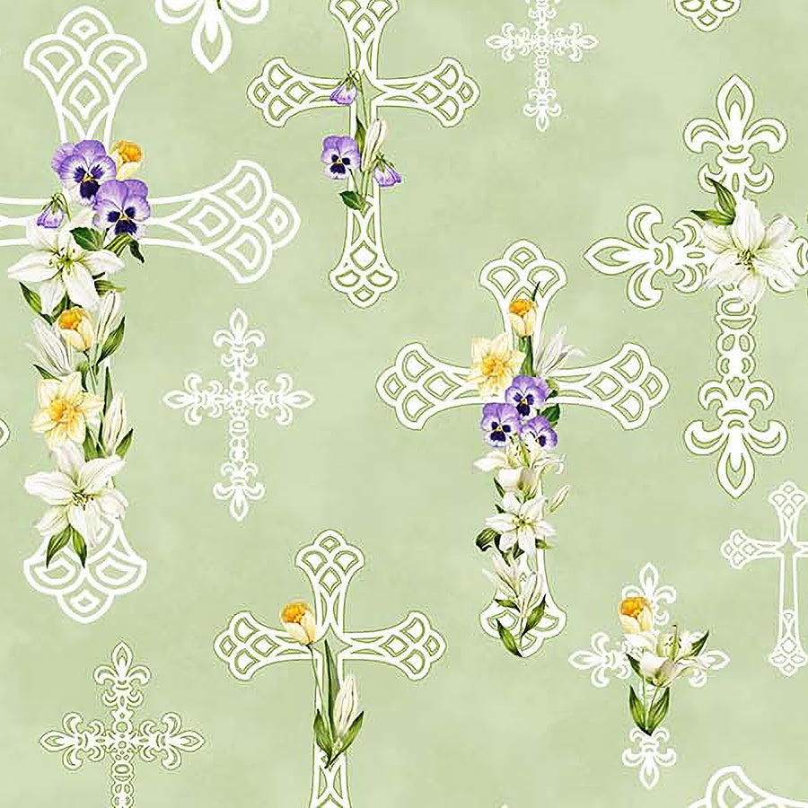 Spring Awakening Floral Cross Green Multi