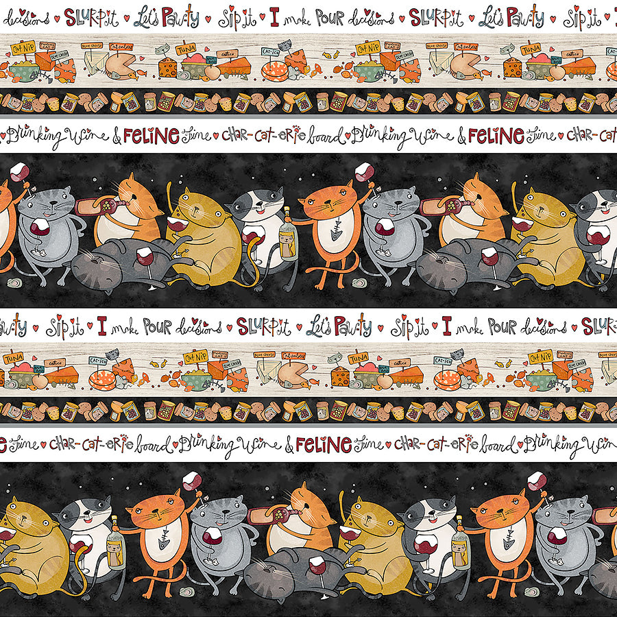Whiskers & Wine Border Stripe Black Multi