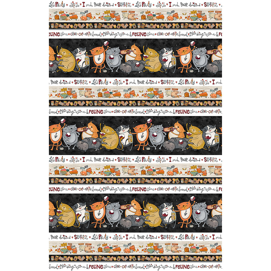 Whiskers & Wine Border Stripe Black Multi