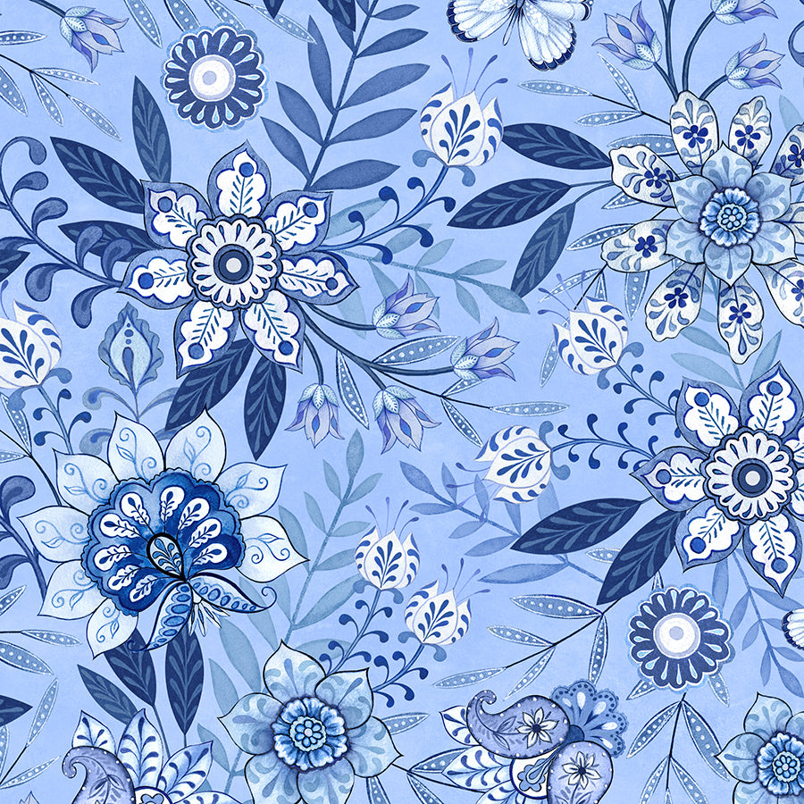 Blooming Blue Large Floral All Over Medium Blue