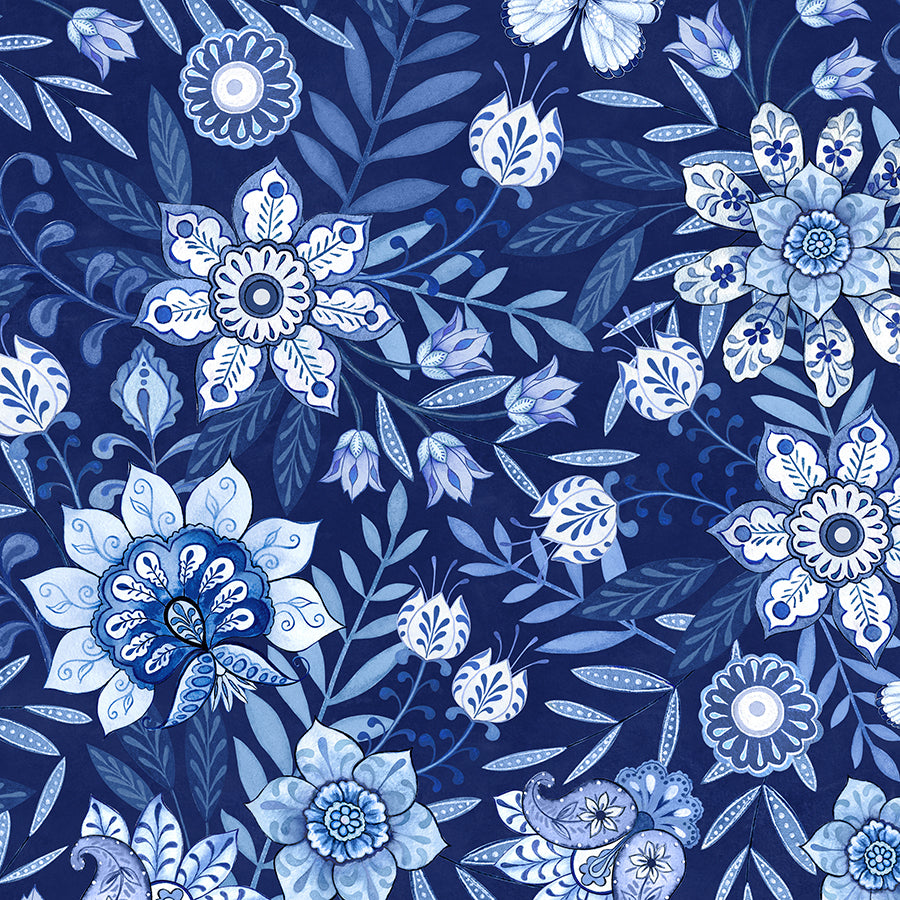 Blooming Blue Large Floral All Over Navy – Wilmington Prints – Fort ...