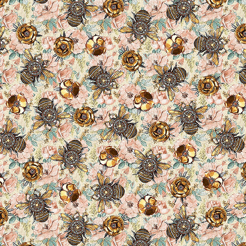Time Travel Bees on Flowers Pink