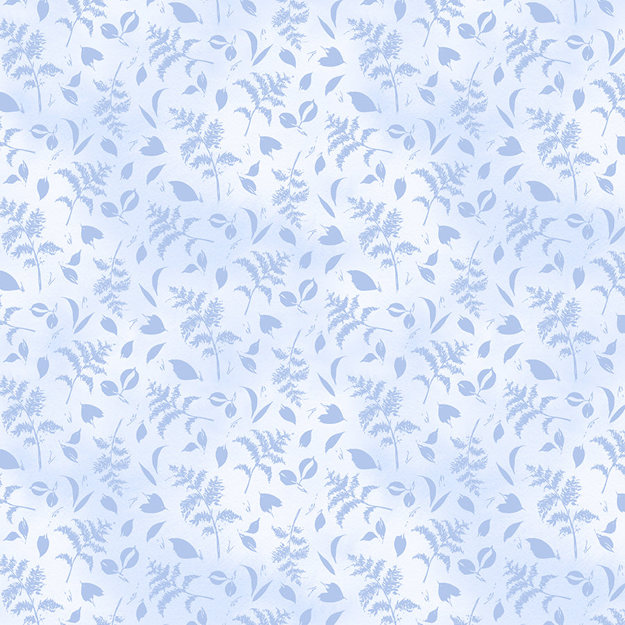 Wilmington Dreaming in Blue Leaves All Over White 1 Yard Cut