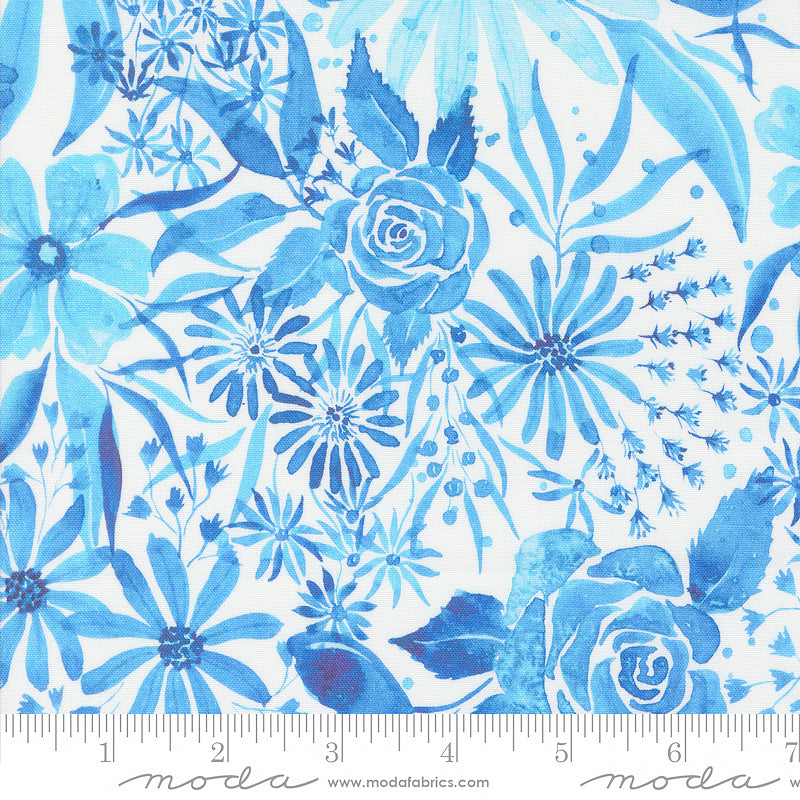 Moda Sunshine & Blue Skies True Florals Water 1 Yard Cut
