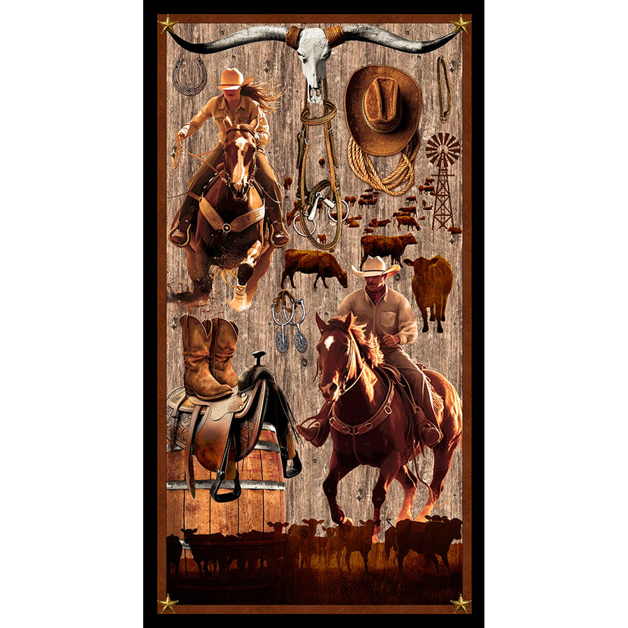 Spurs & Spirits 24" Cowboy Panel Brown