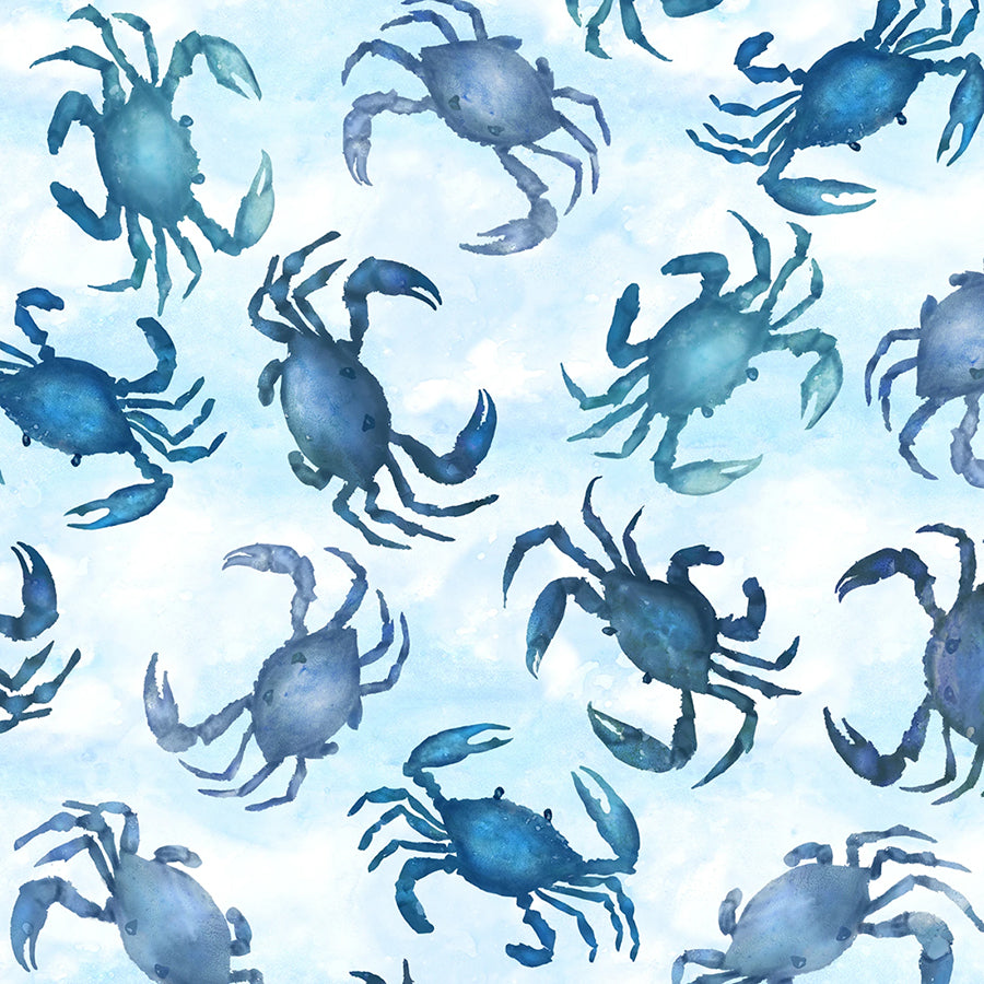 108" Wide Quilt Backing Ocean Life Crabs Blue