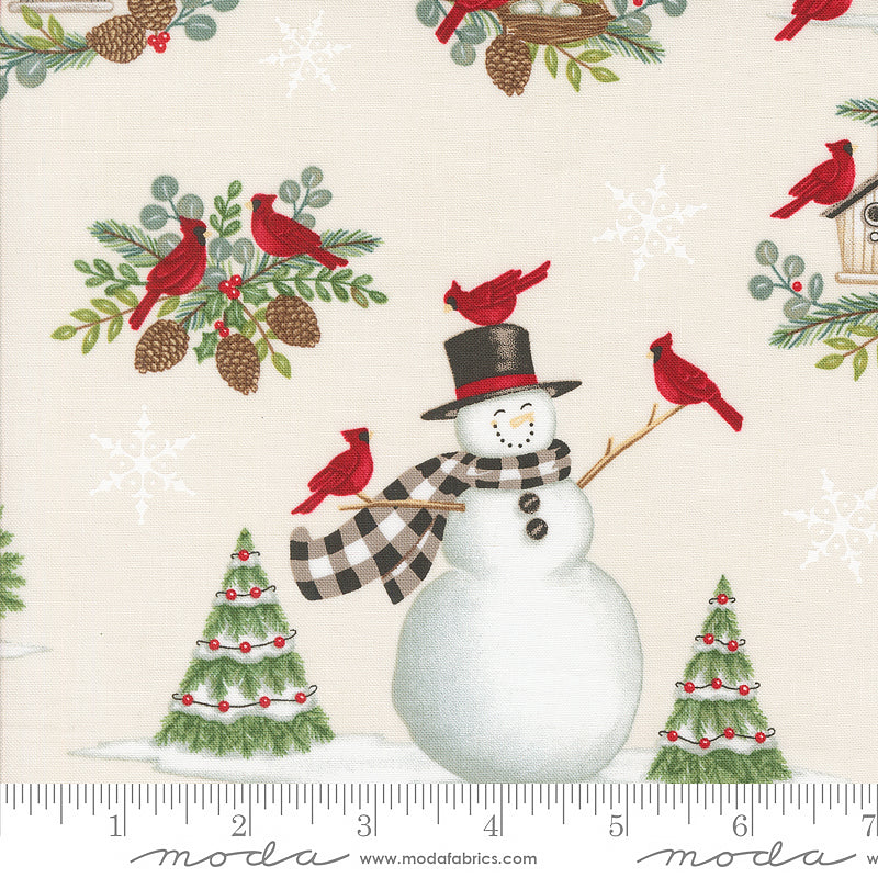 Winter Friends Snowman & Cardinals Snowy White