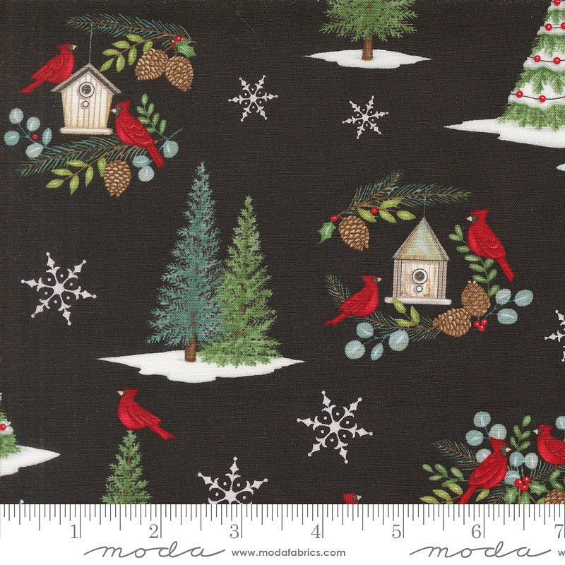 Winter Friends Snowman & Cardinals Charcoal Black