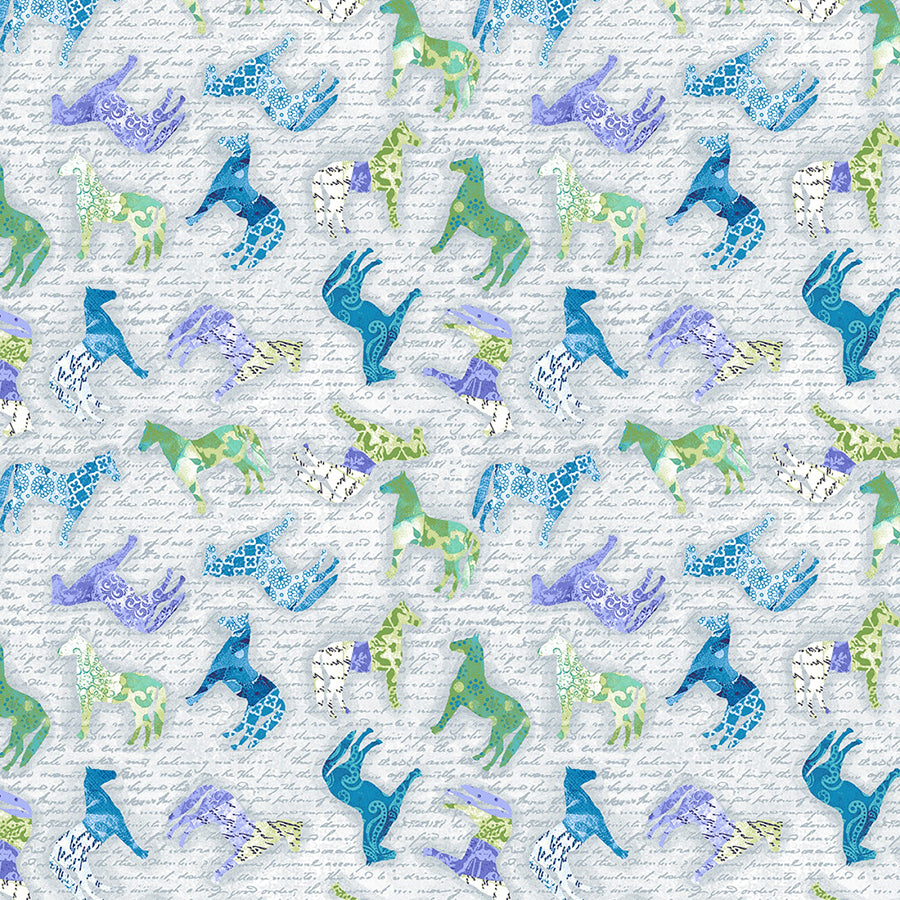 Dream Horses Tossed Horses on Script Gray