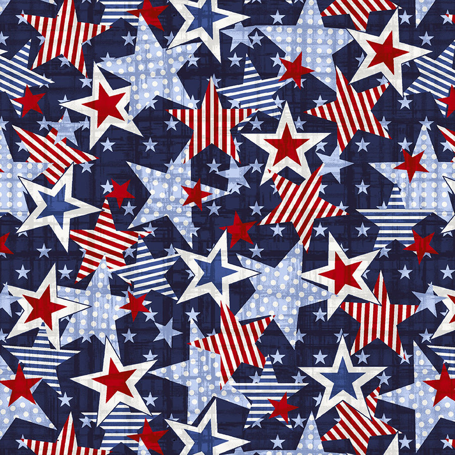 108" Wide Quilt Backing Red, White and Starry Blue Too Stars Patriotic