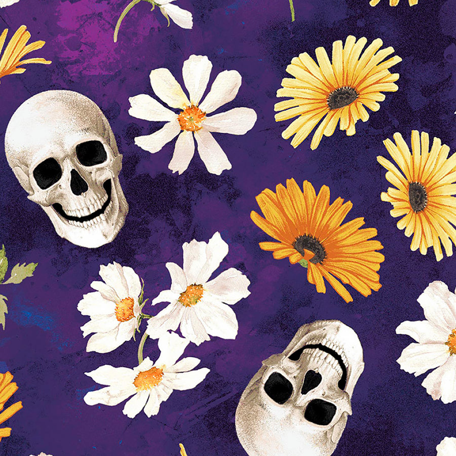 Bones & Bouquets Skulls & Daisies Purple