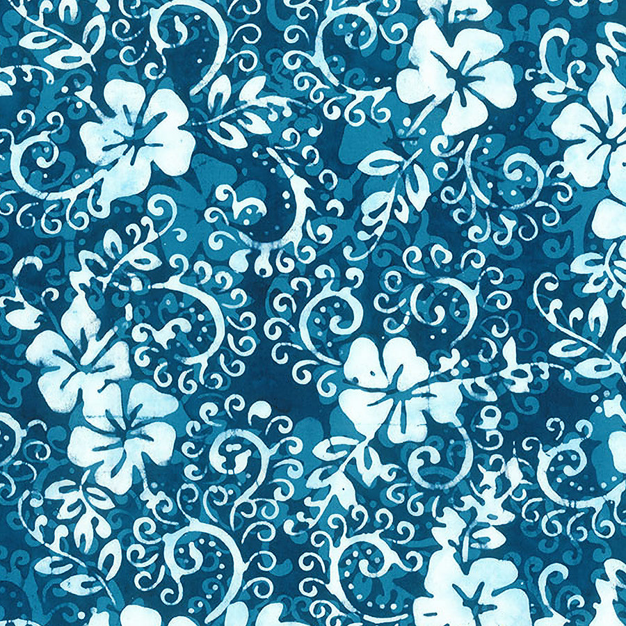 Banyan Boardwalk Dreams Batiks Double Hibiscus Swirl Prussian 1 Yard Cut