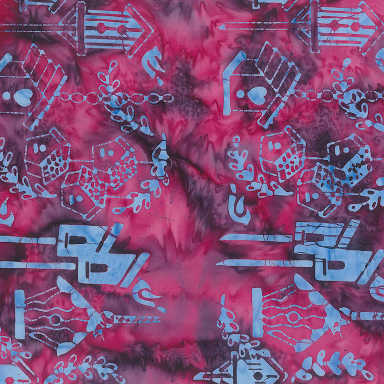 Banyan Secret Garden Batiks Birdhouse Row Midnight Pink 1 Yard Cut