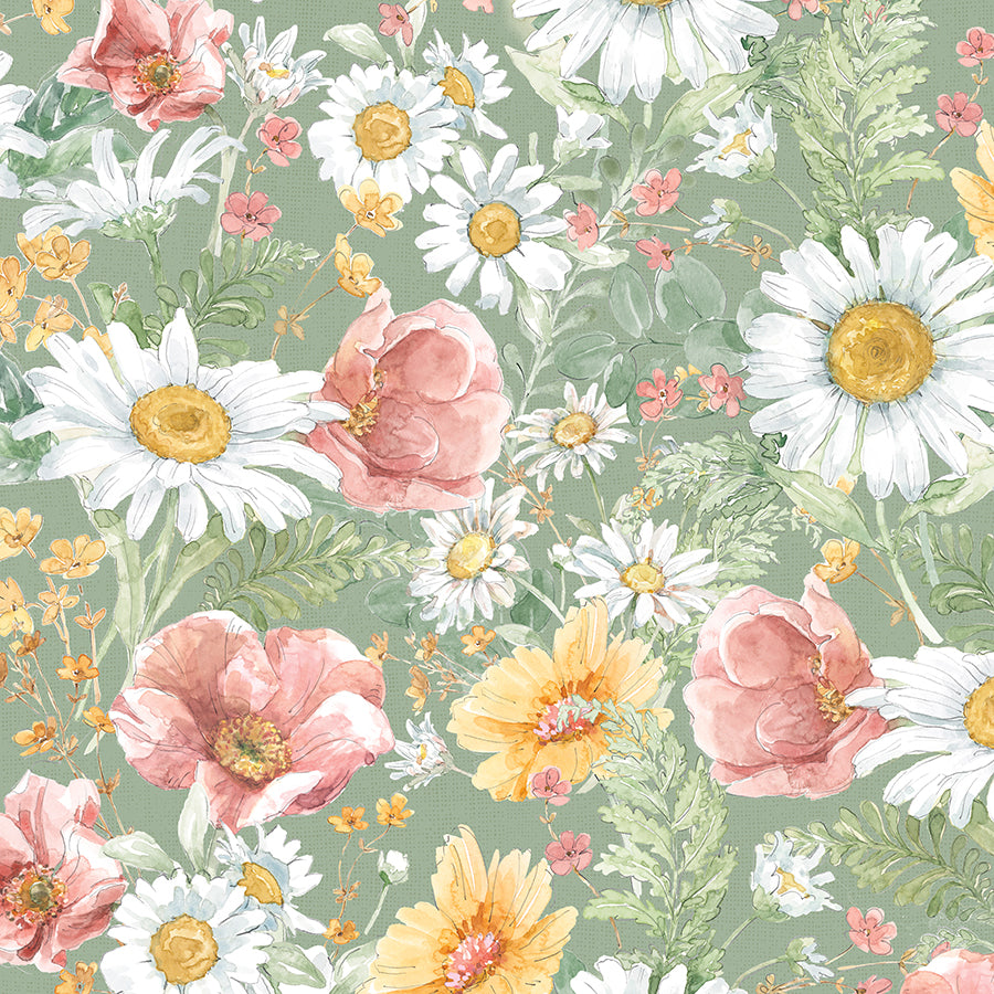 Daisy Days Packed Floral Green