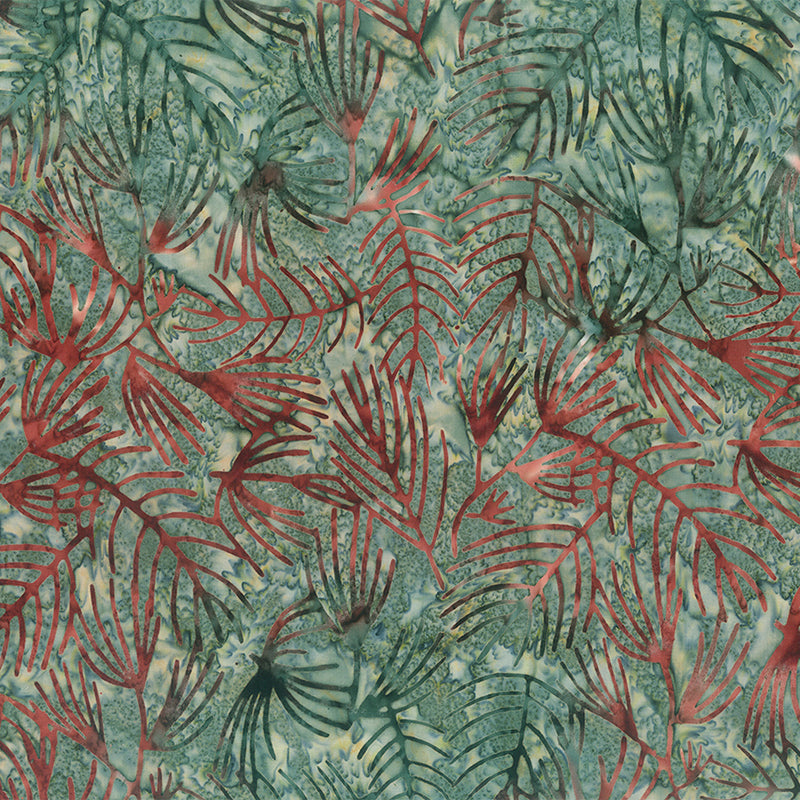 Changes in Seasons Batiks Ferns Green/Red