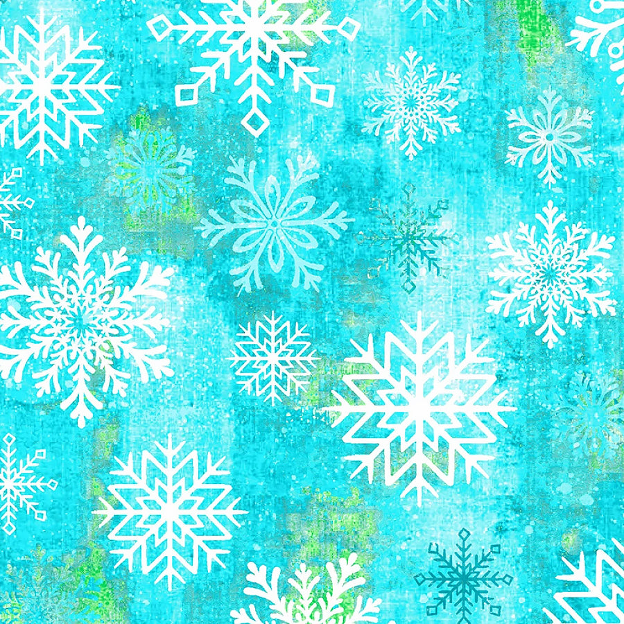 108" Wide Quilt Backing Snowburst Snowflake Toss Caribbean