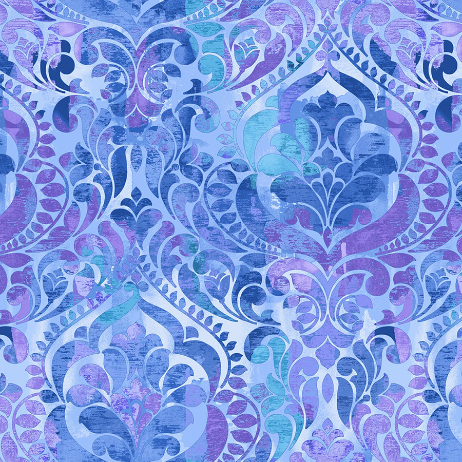 118" Wide Quilt Backing Your Damask! Blue Violet