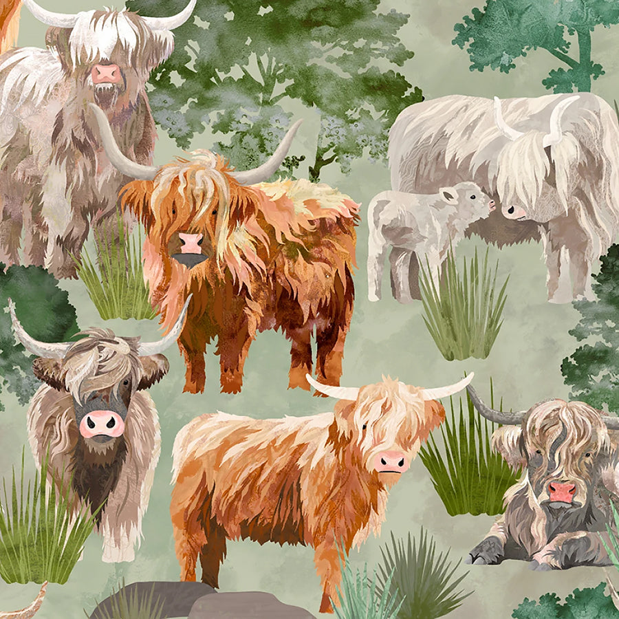 Highlander Cows & Trees Sage