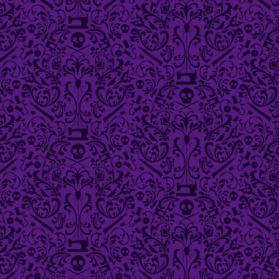 Mr. Bones Sews Damask Purple