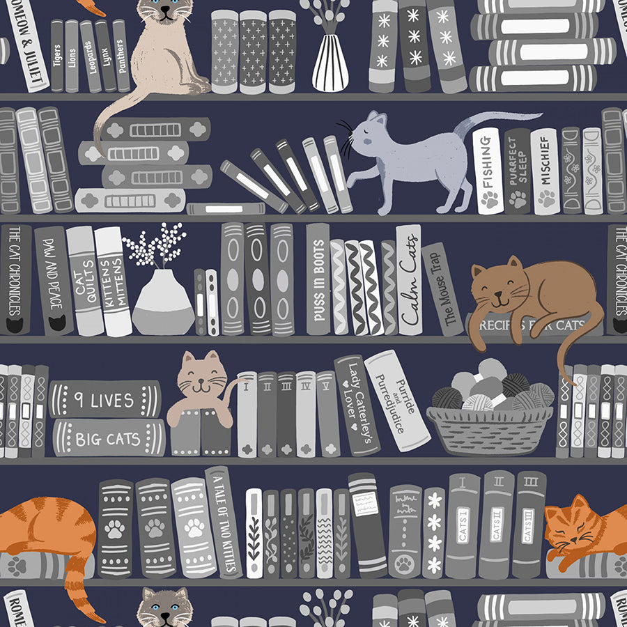 The Purrfect Book Club Shelves & Cats Grey