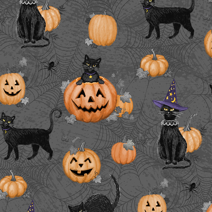 Meow-gical Night Cats & Pumpkins All Over Black