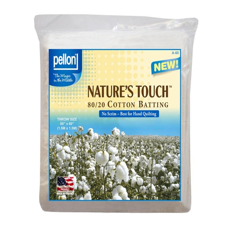 Nature's Touch 80/20 Cotton/Polyester Batting THROW Size 60 X 60 by Pellon
