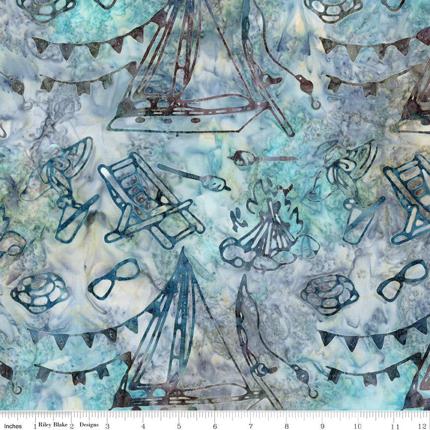 Expressions Batiks Places You'll Go Camping Caribbean Shale