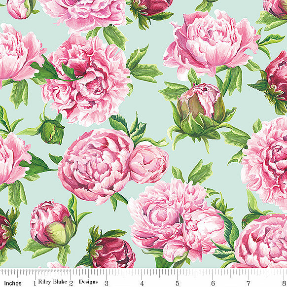 Hester & Cook Monthly Placemats May Peonies Mint – Remnant 39″ × 44″