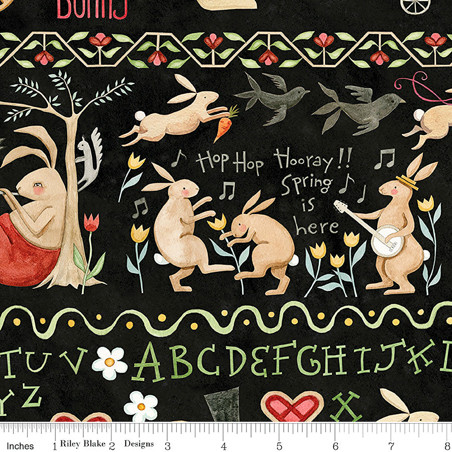 Hop Hop Hooray Bunny Border Stripe Black