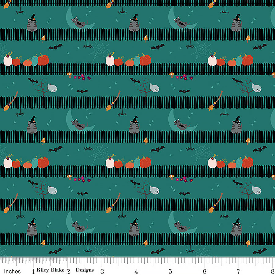 Little Witch Sitting On A Gate Teal