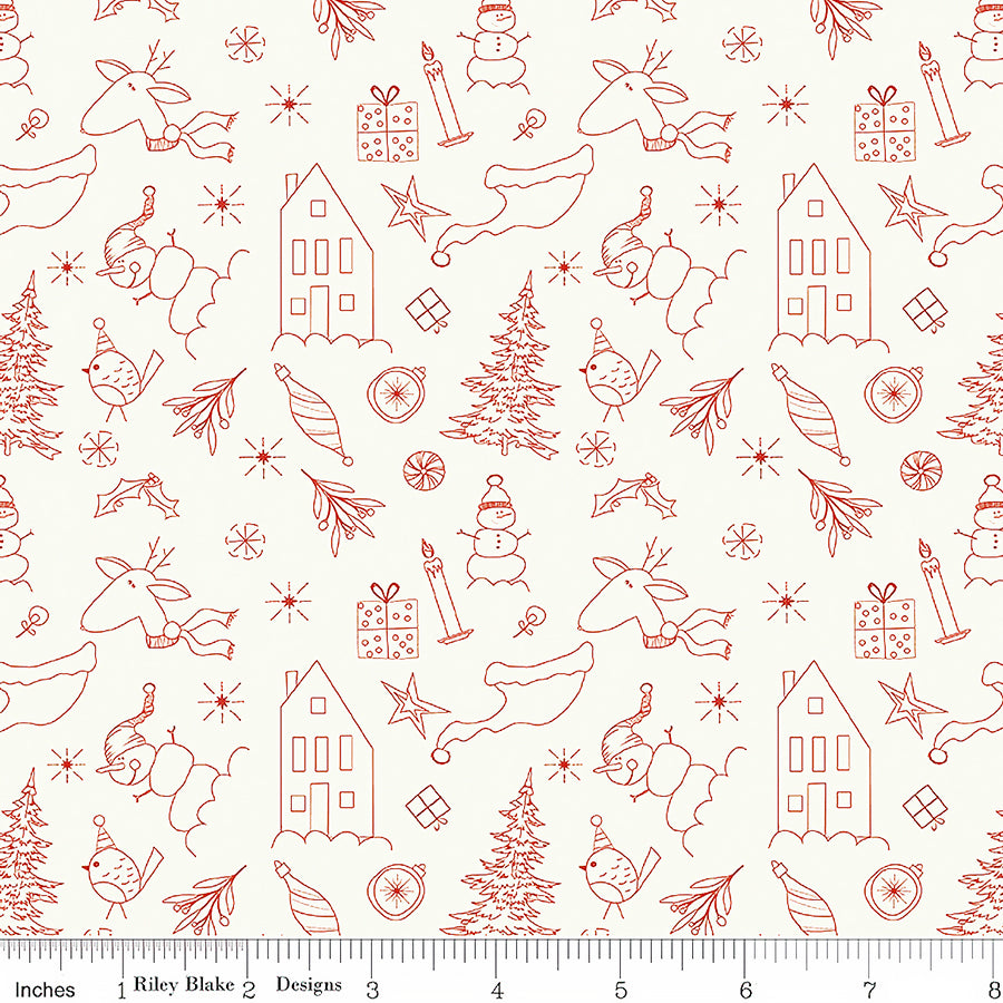 Christmas is in Town Doodles Cream – Riley Blake – Fort Worth Fabric Studio