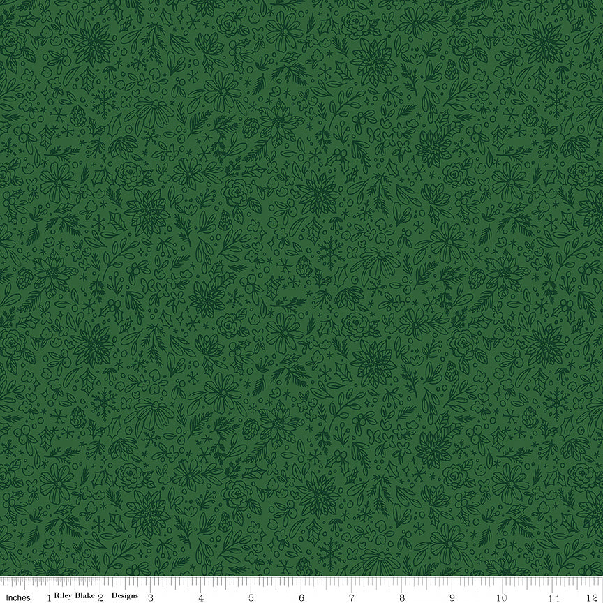 Charming Christmas Floral Outline Green