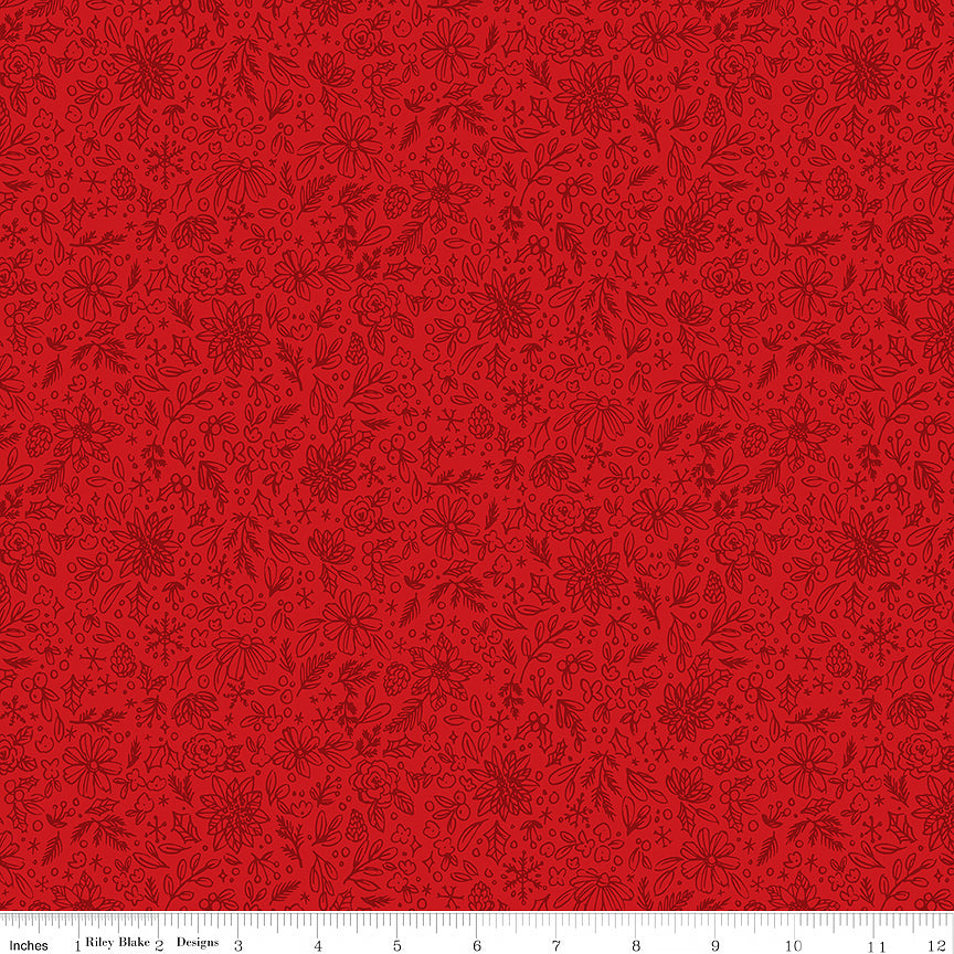 Charming Christmas Floral Outline Red